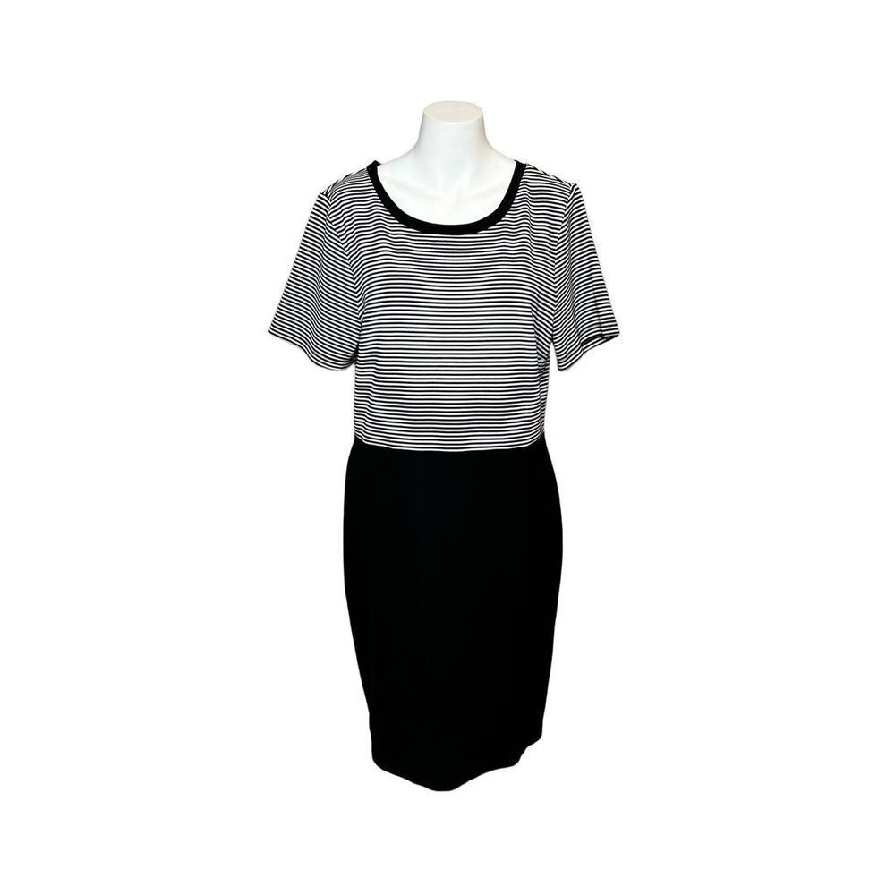 Loft black and white striped short sleeve dress size 14